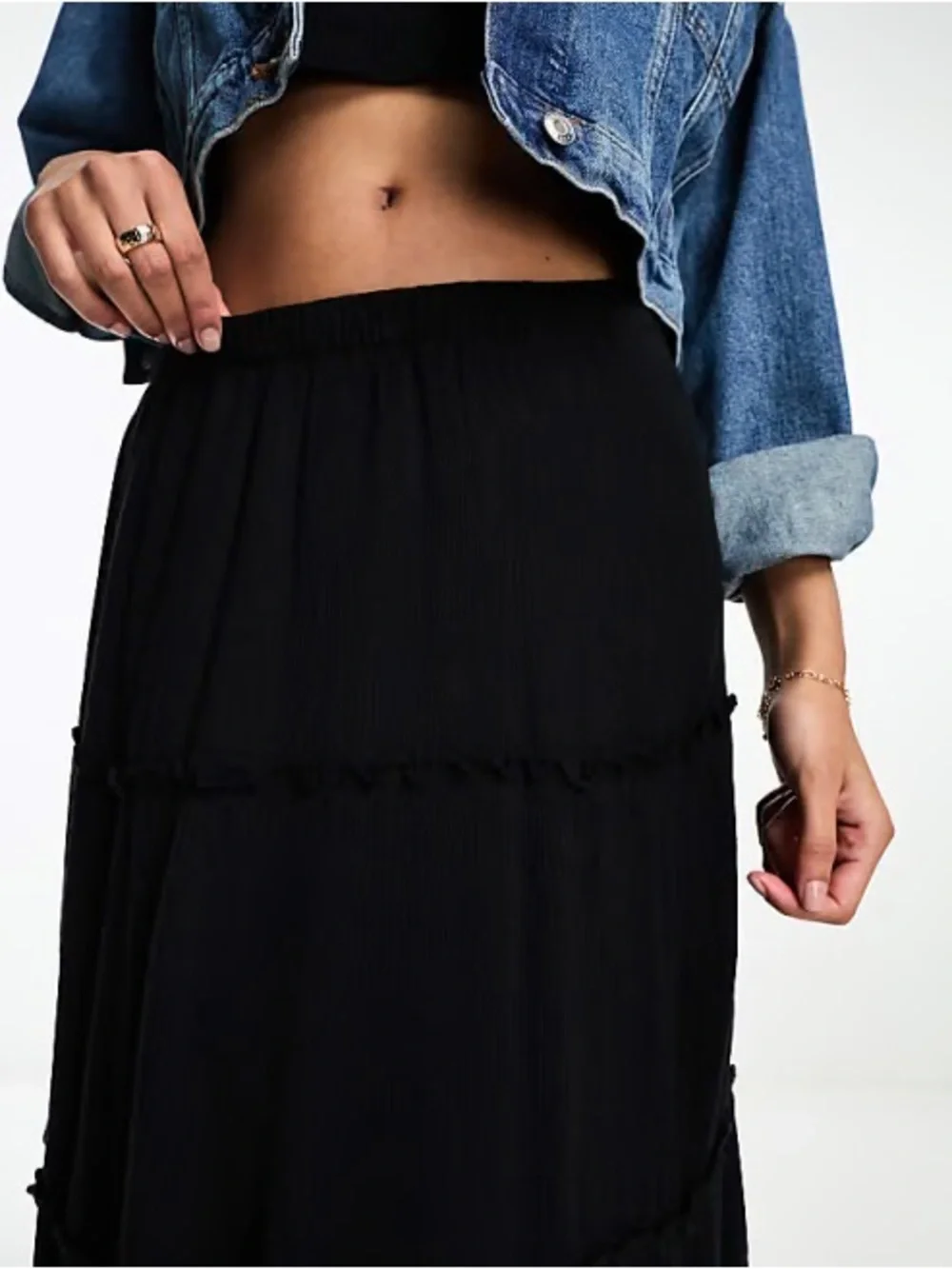 HOLLISTER Black Tiered Maxi Skirt Whimsical Y2k 2000s Western Boho - Picture 3 of 6